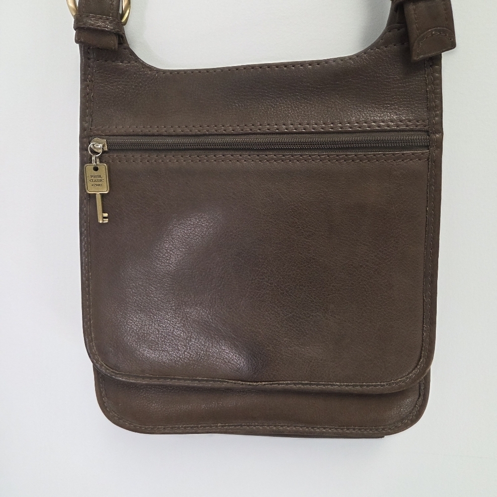 Vintage Y2K Fossil New American Classic Key Brown Leather Crossbody Purse Bag - Picture 2 of 16